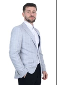 Cengiz İnler Kırlangıç Yaka Çift Düğme Çizgili Ekose Slim Fit Erkek Ceket - 3