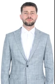 Cengiz İnler Kırlangıç Yaka Çift Düğme Ekose Slim Fit Erkek Ceket - 6