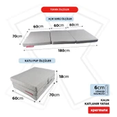 Xpermate Katlanır Yatak Yer Yatağı  Katlanır Sünger Yatak Misafir Yatağı 70X180X6 Gri - 2