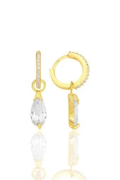 Gümüş altın yaldızlı damla kesim zirkon taşlı halka küpe SGTL12254GOLD - 1