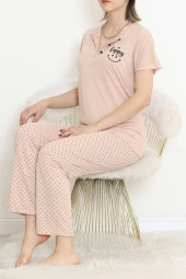 Düğmeli Pijama Takımı Bejkahve - 4