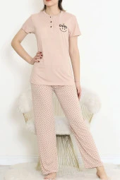 Düğmeli Pijama Takımı Bejkahve - 1