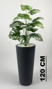 BİÇİÇEK   YAPAY ÇİÇEK SALON BİTKİSİ MONSTERA DEVE TABANI ANTRASİT RENK KUMSAL SAKSIDA - 1