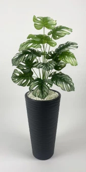 BİÇİÇEK   YAPAY ÇİÇEK SALON BİTKİSİ MONSTERA DEVE TABANI ANTRASİT RENK KUMSAL SAKSIDA - 2