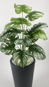 BİÇİÇEK   YAPAY ÇİÇEK SALON BİTKİSİ MONSTERA DEVE TABANI ANTRASİT RENK KUMSAL SAKSIDA - 3