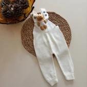 MARS BABY Kız Bebek Triko Oyuncak Ayılı Salopet Ekru - 1