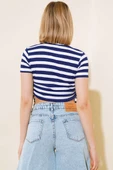 Çizgili Kaşkorse Crop Lacivert thumbnail 3
