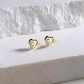 14 Ayar Altın Tek Taşlı Kalp Küpe 1,42 gr - 1