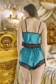 Moda Çizgi Saten Şortlu Büstiyer Takım S-1008 - 1