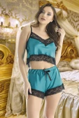 Moda Çizgi Saten Şortlu Büstiyer Takım S-1008 - 2