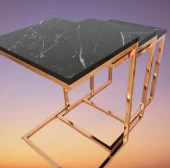 Zigon ZLF 14138 Model ROSE bakır renk Kaplam ayak MDF siyah mermer tabla El Yapım thumbnail 1