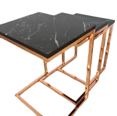 Zigon ZLF 14138 Model ROSE bakır renk Kaplam ayak MDF siyah mermer tabla El Yapım thumbnail 2