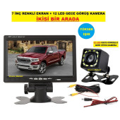 7 Inç Ekran + 12 LED (Yüksek Işık) Gece Görüş Geri Vites Kamera Ikisi Bir Arada - 1