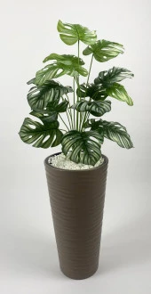 YAPAY ÇİÇEK SALON BİTKİSİ MONSTERA DEVE TABANI BEJ RENK KUMSAL SAKSIDA - 2