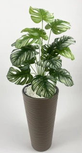 YAPAY ÇİÇEK SALON BİTKİSİ MONSTERA DEVE TABANI BEJ RENK KUMSAL SAKSIDA - 3