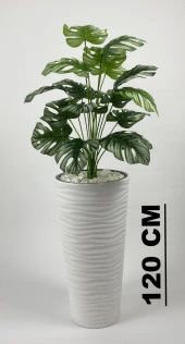 YAPAY ÇİÇEK SALON BİTKİSİ MONSTERA DEVE TABANI BEYAZ RENK KUMSAL SAKSIDA - 1