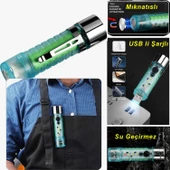 Led Usb Şarjlı Ultra Güçlü El Feneri Su Geçirmez Flaşörlü Kırmızı Işıklı Mıknatıslı Kamp Feneri - 1