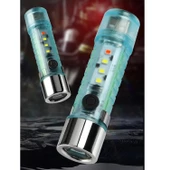 Led Usb Şarjlı Ultra Güçlü El Feneri Su Geçirmez Flaşörlü Kırmızı Işıklı Mıknatıslı Kamp Feneri - 7