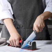 Profesyonel Bileyici Çeyizlik Bıçak Bileme Aleti Ergonomik Saplı 3 Açılı Bıçak Satır Bileyi - 3