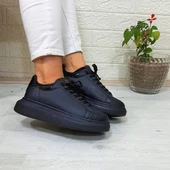 Bestof 150 Siyah-Siyah Fuspetli Sneaker Düz Taban Spor Ayakkabı - 6