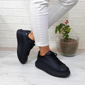 Bestof 150 Siyah-Siyah Fuspetli Sneaker Düz Taban Spor Ayakkabı - 1