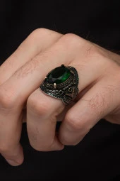 Oval Yeşil Taşlı 925 Gümüş Erkek Yüzük thumbnail 1