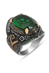 Oval Yeşil Taşlı 925 Gümüş Erkek Yüzük thumbnail 2