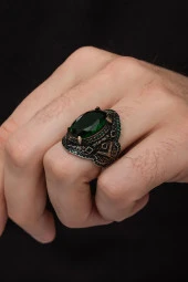 Oval Yeşil Taşlı 925 Gümüş Erkek Yüzük thumbnail 5