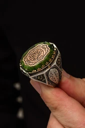 La Galibe İllallah Allahtan Başka Galip Yoktur Yazılı 925 Gümüş Erkek Yüzük thumbnail 7