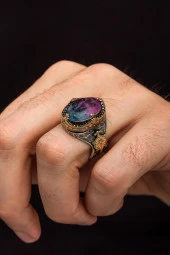 Turmolin Taşlı 925 Gümüş Erkek Yüzük thumbnail 1