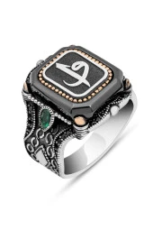 Kare Elif Vav Harfli 925 Gümüş Erkek Yüzük thumbnail 2