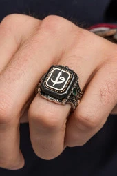 Kare Elif Vav Harfli 925 Gümüş Erkek Yüzük thumbnail 3