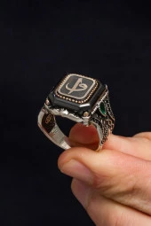 Kare Elif Vav Harfli 925 Gümüş Erkek Yüzük thumbnail 5