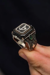 Kare Elif Vav Harfli 925 Gümüş Erkek Yüzük thumbnail 6