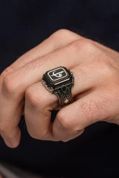 Kare Elif Vav Harfli 925 Gümüş Erkek Yüzük thumbnail 7