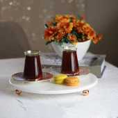 Akayev Mermer Beyaz 30 Cm Rose Gold Boncuk Ayaklı Yuvarlak Sunumluk - 4