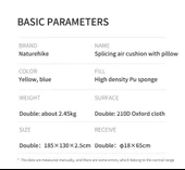 Naturehike Ultralight Çift Kişilik Şişme Kamp Matı | 185*130*2.5 cm | - 2