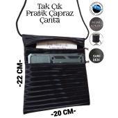 Tak Çık Pratik Çapraz Omuz Çantası Iki Bölmeli Dijital Baskı Suni Deri - 1