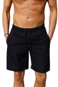 Siyah Uzun Model Su İtici Özellikli Düz Renk Erkek Plaj Deniz Şort Mayo - 2203-Siyah thumbnail 1