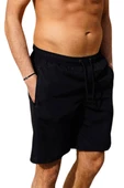 Siyah Uzun Model Su İtici Özellikli Düz Renk Erkek Plaj Deniz Şort Mayo - 2203-Siyah thumbnail 6