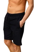 Siyah Uzun Model Su İtici Özellikli Düz Renk Erkek Plaj Deniz Şort Mayo - 2203-Siyah thumbnail 7