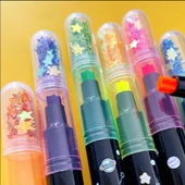 Küçük Büyücü Yıldız Uçlu Mini Fosforlu Kalem Seti 6lı Baskılı Kalpli Yıldızlı Sihirli Pullu thumbnail 2