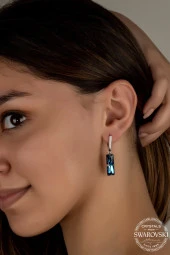 Swarovski Crystal Kadın Salkım 10x7 mm Gümüş Küpe thumbnail 1