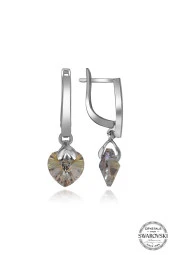 Swarovski Crystal Kadın Sallantılı Parlak Kalp Gümüş Küpe - 1