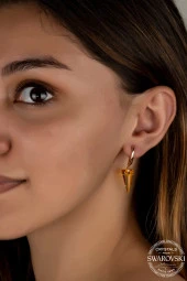 Swarovski Crystal Kadın Sarı Üçgen Gümüş Küpe - 2
