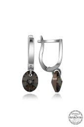 Swarovski Crystal Kadın Black Oval Gümüş Küpe - 2