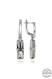 Swarovski Crystal Kadın Beyaz Baget Sallantılı Gümüş Küpe - 2