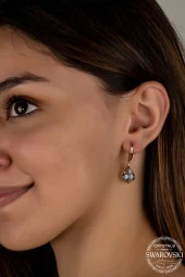 Swarovski Crystal Kadın Yeşil Çam Gümüş Küpe - 1