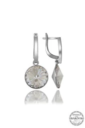 Swarovski Crystal Kadın Beyaz Sallantılı Gümüş Küpe - 2