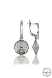 Swarovski Crystal Kadın Beyaz Sallantılı Gümüş Küpe - 2